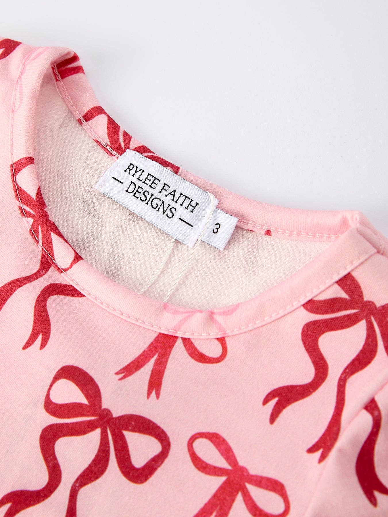 Pink Bow Print Girls Nightdress with Ruffle Hem