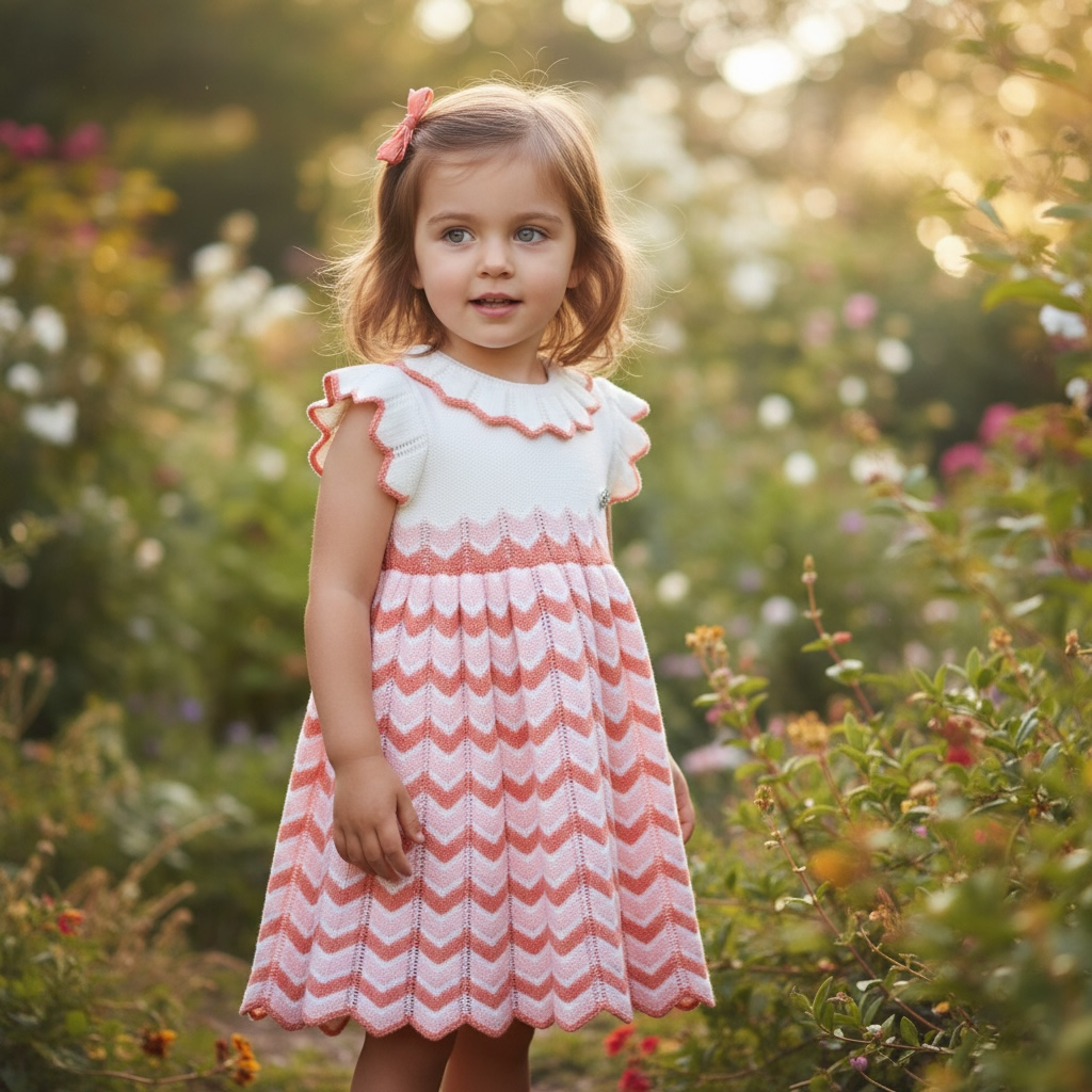 Salmon & Pink Pleat Knit Dress