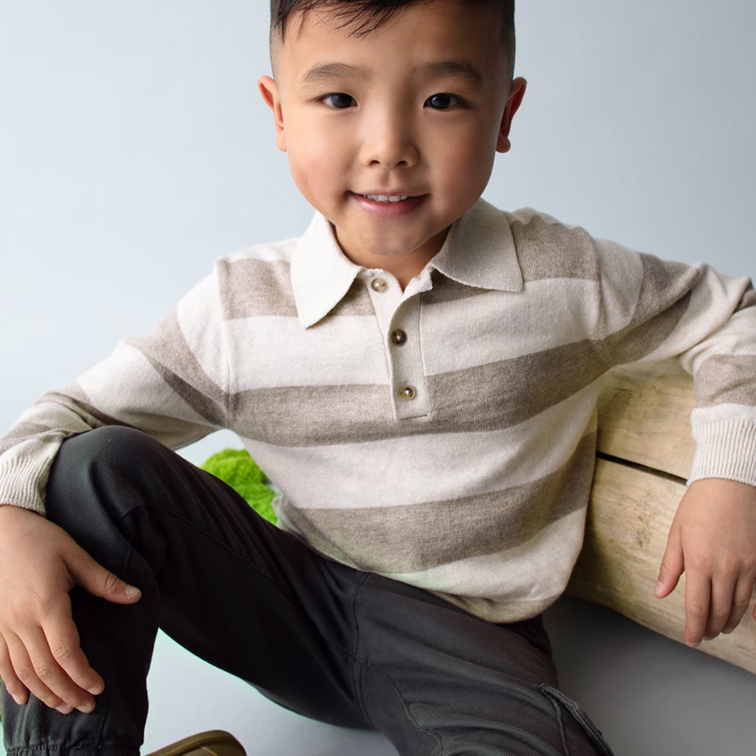 Beige Stripe Knitted Polo