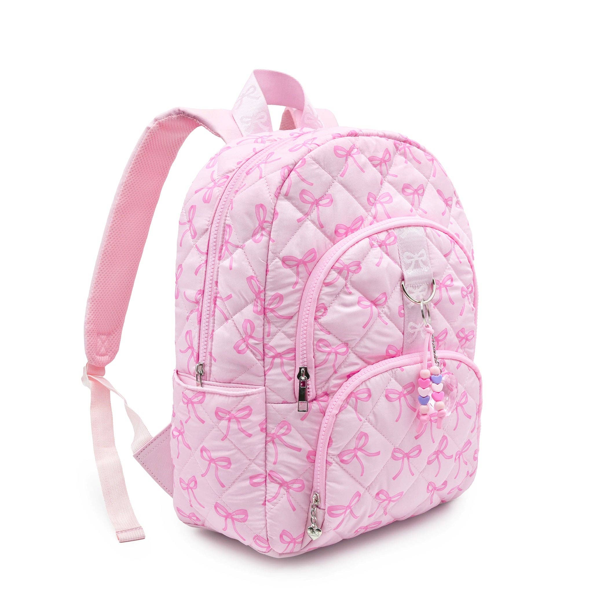 Bow Printed Quilted Large Backpack with Charm