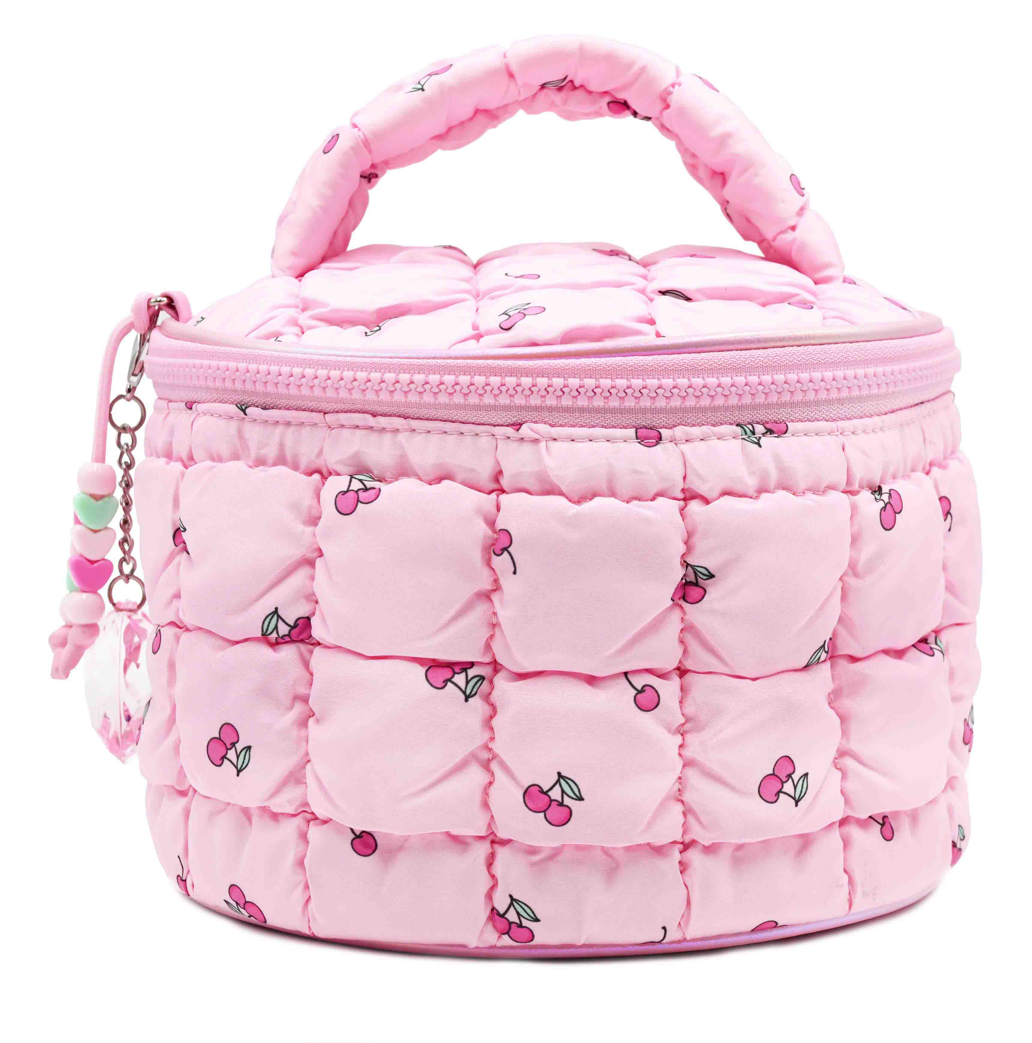 Cherry Print Quilted Scrunchies Round Glam Bag