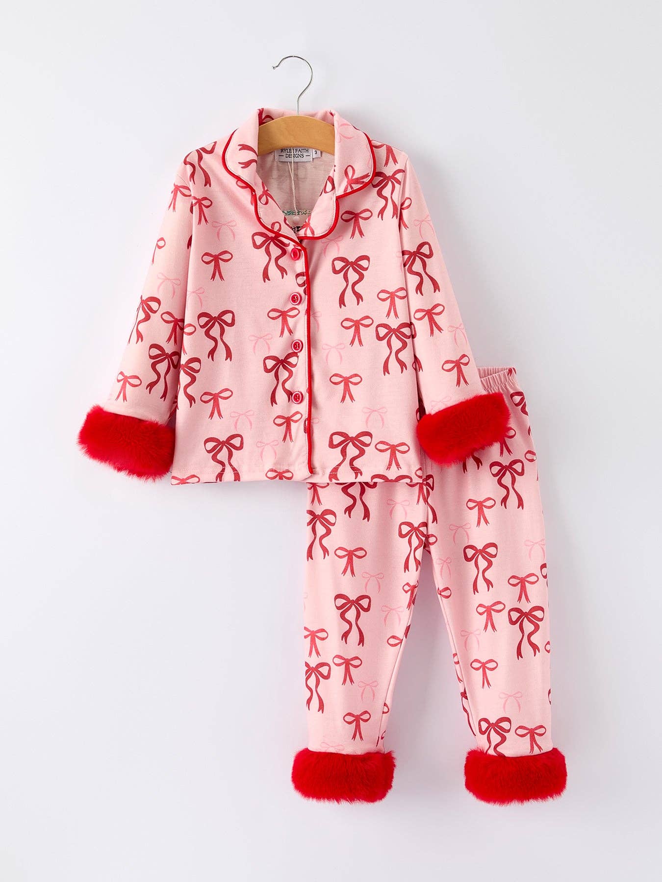 Christmas Bow Pyjamas with Fur Trim