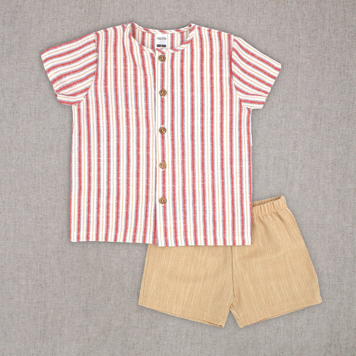 Red & Beige Stripe Shirt & Short Set