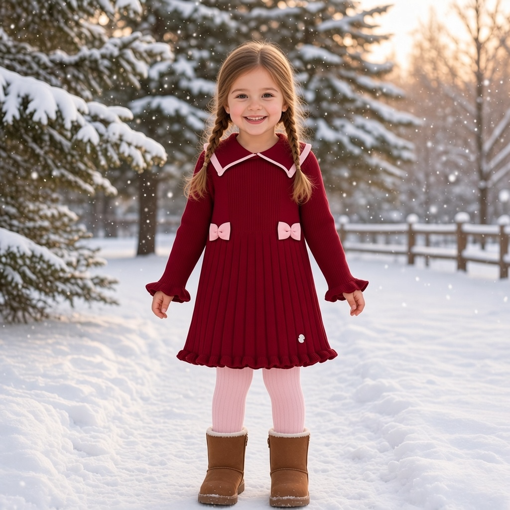 Burgundy & Pink Bow Knitted Dress