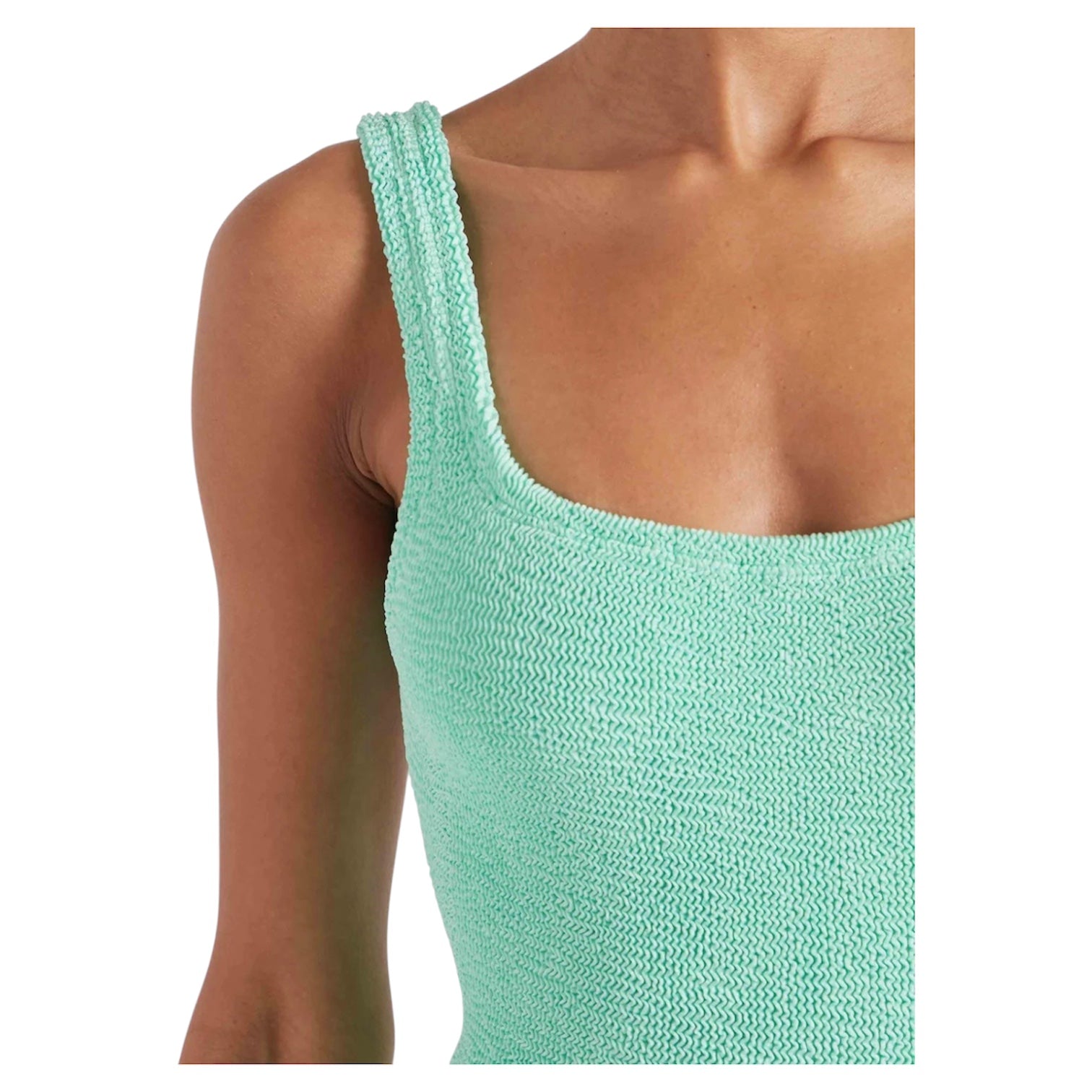 Square Neck Metalic Mint Crinckle Swimsuit - Adult