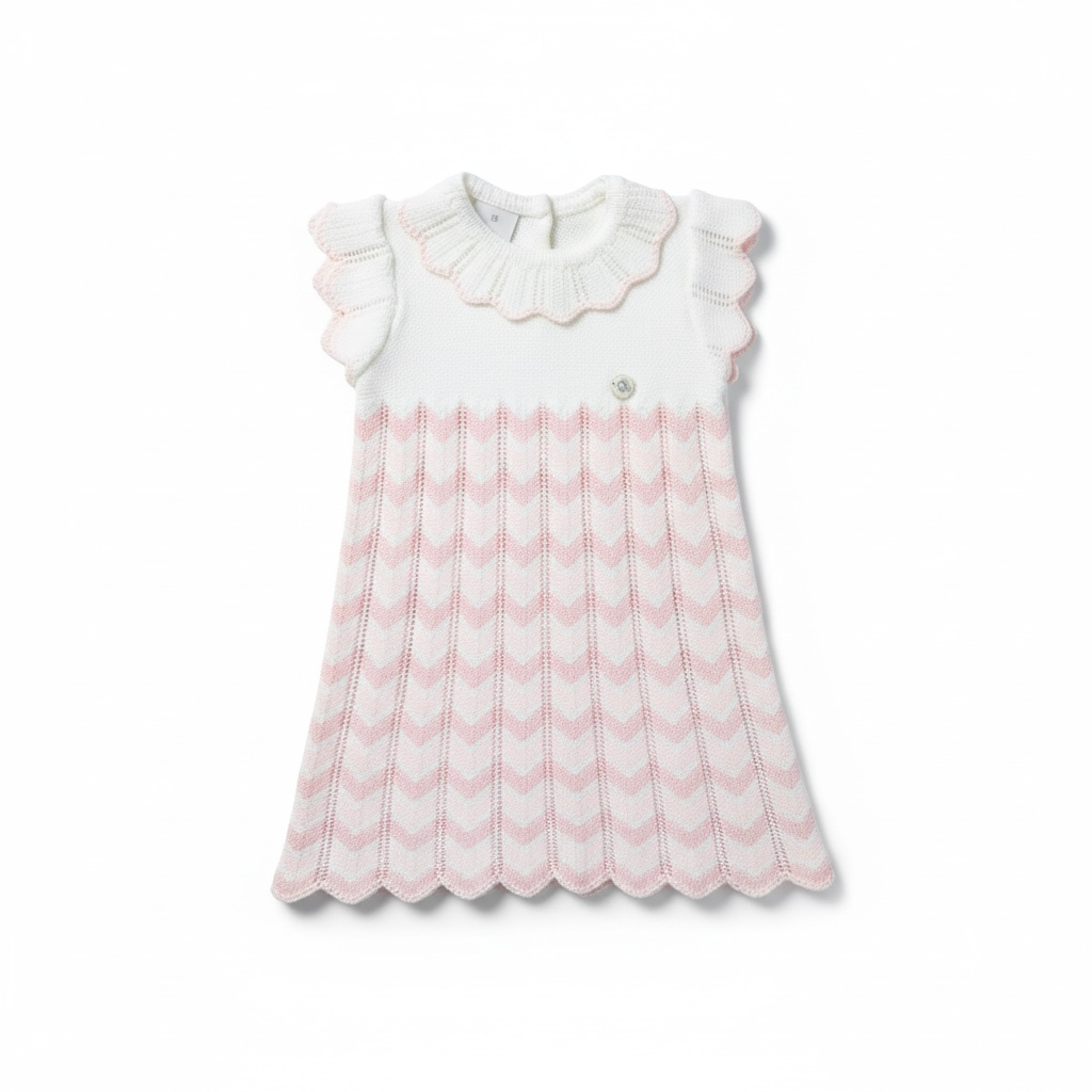 Pink & White Pleat Knit Dress
