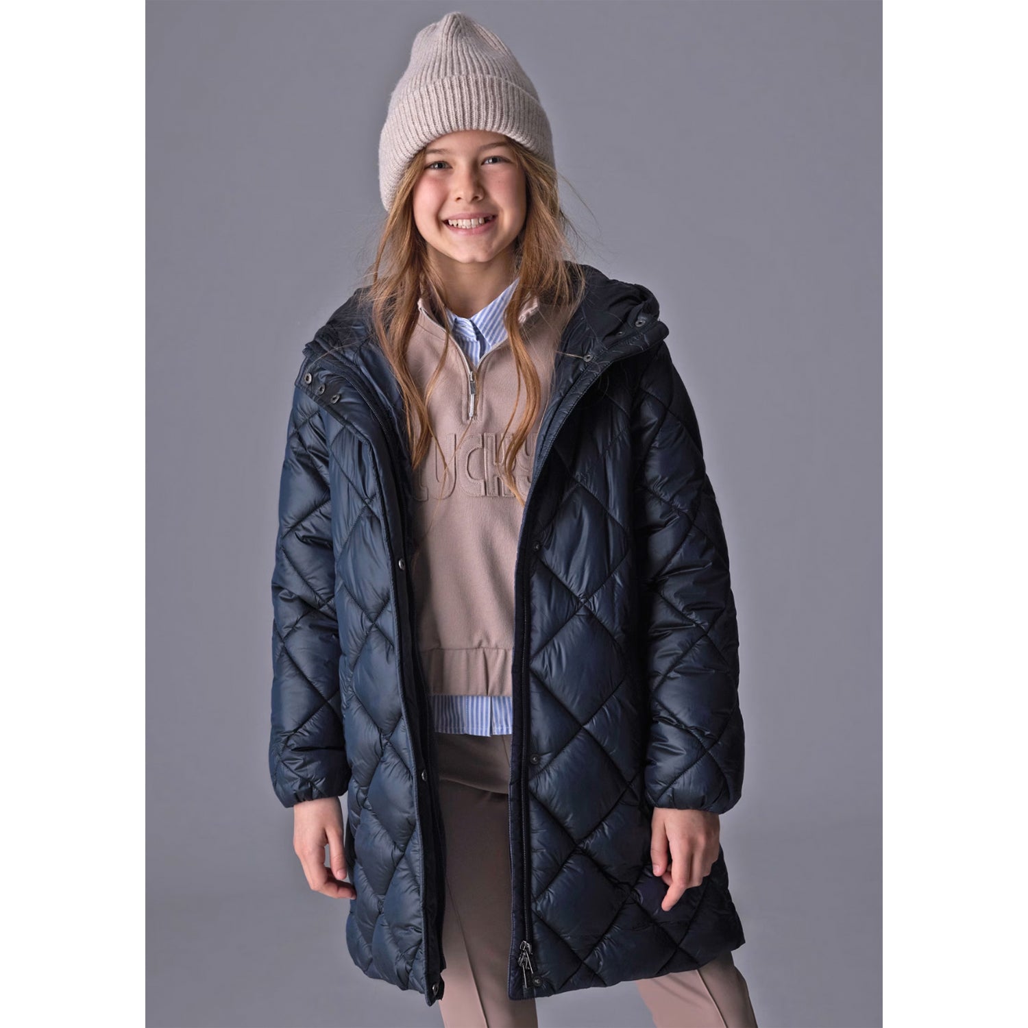 Navy Long Padded Coat
