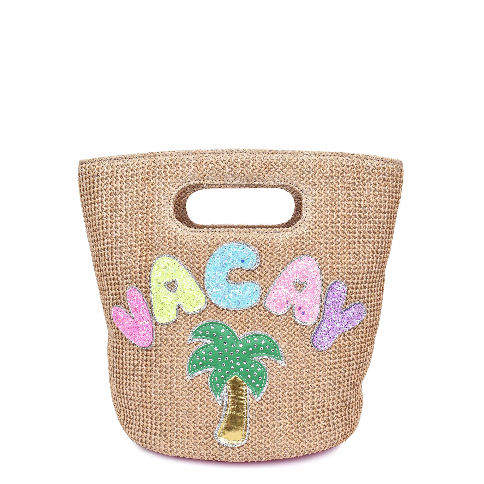 'Vacay' Patched Straw Top-Handle Mini Tote Bag