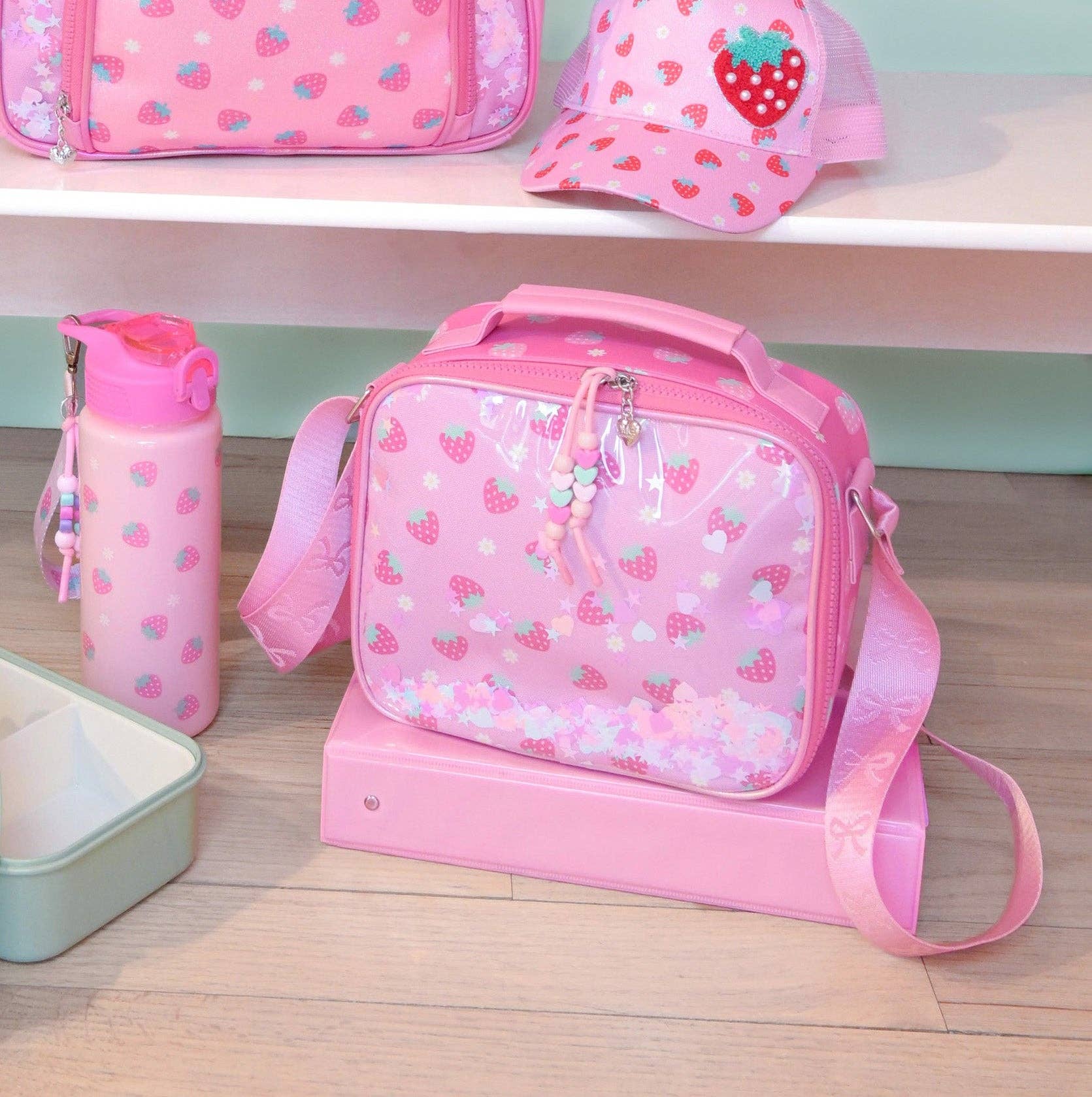 Strawberry Printed Confetti Filled Lunch Bag