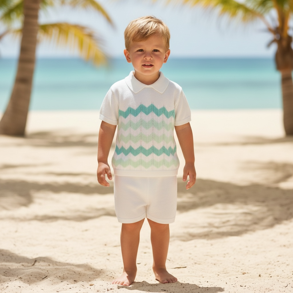 Turquoise Knit Zig Zag Short Set