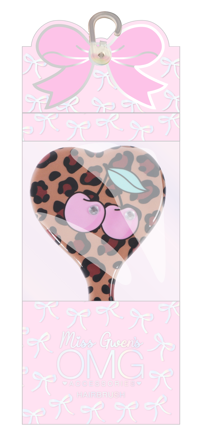 Cherry Leopard Printed Heart Shaped Hairbrush