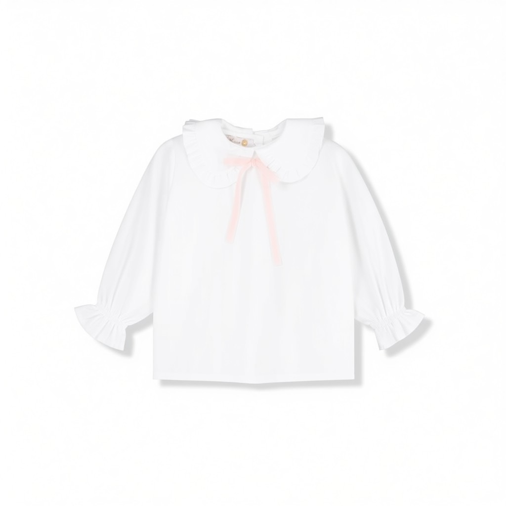 Ivory & Pink Velvet Trim Blouse