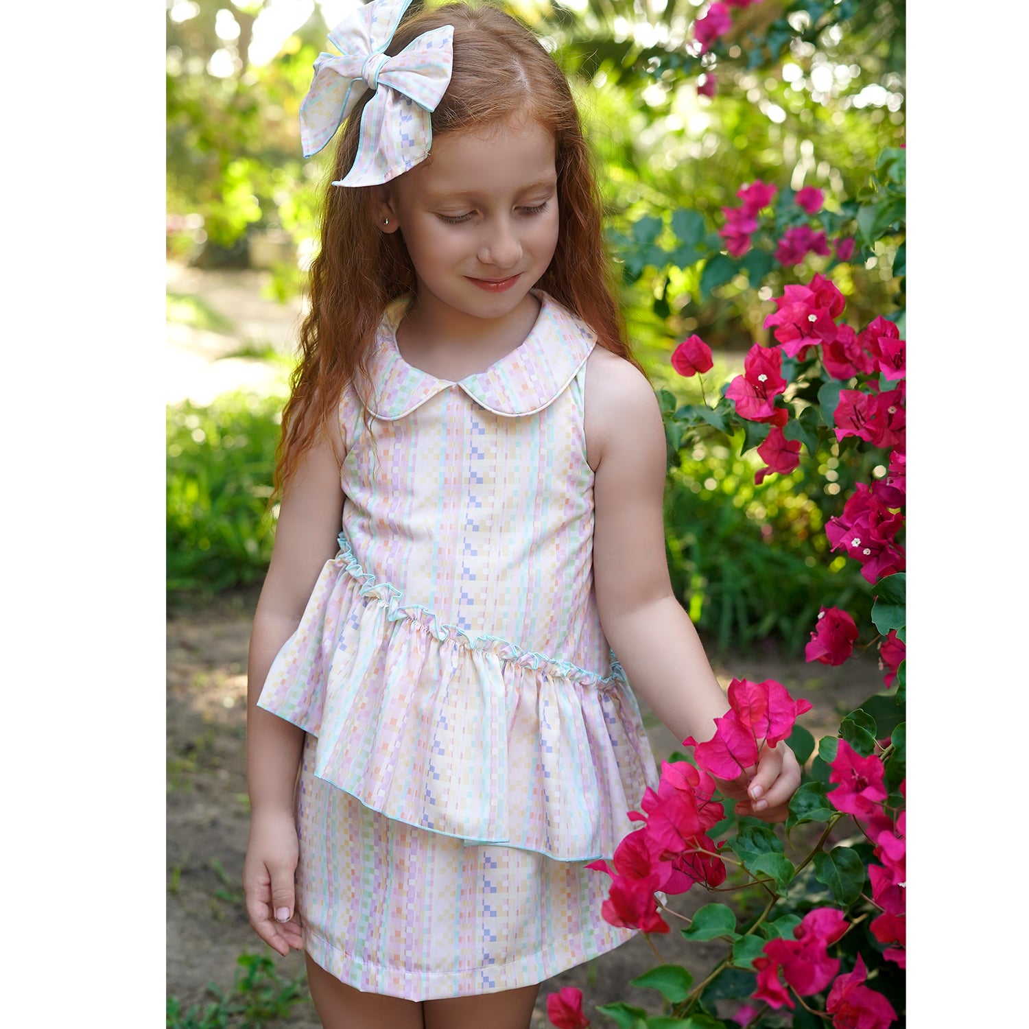 Pastel Geometric Triple Bow Dress