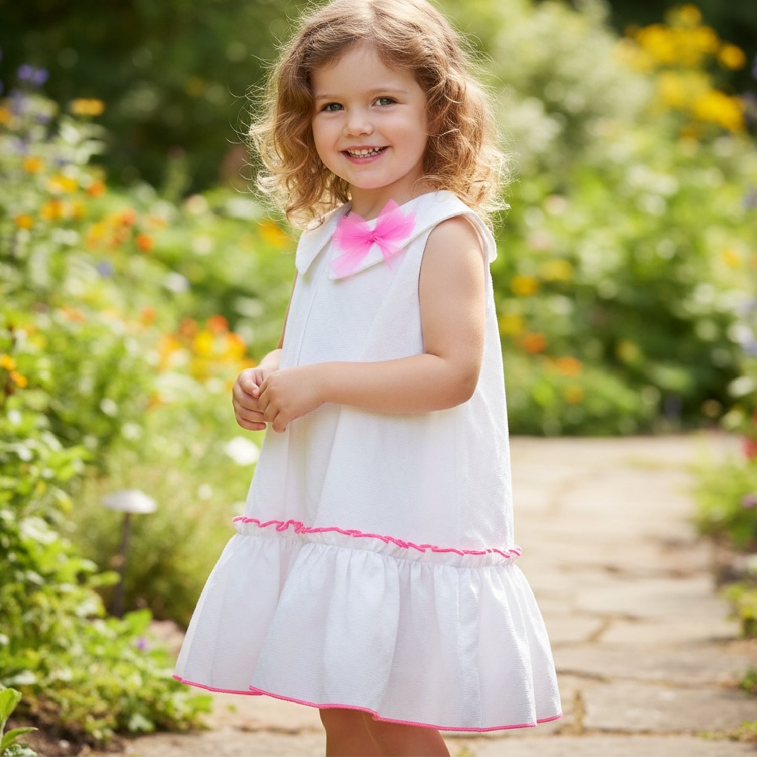 White With Pink Trim Dress
