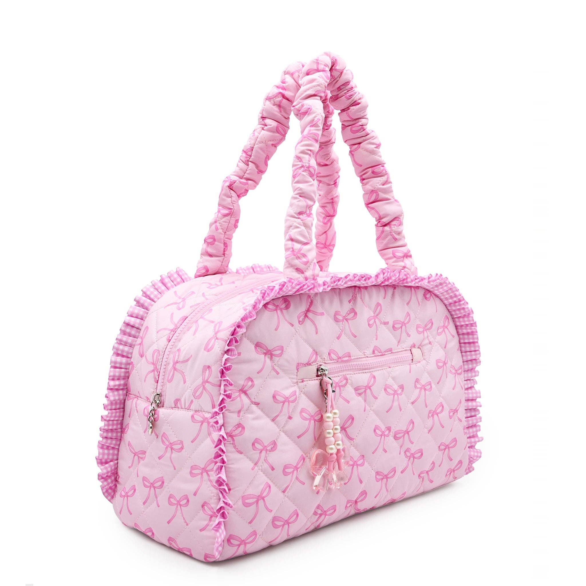 Quilted Bow Printed Ruffle Medium Duffle Bag