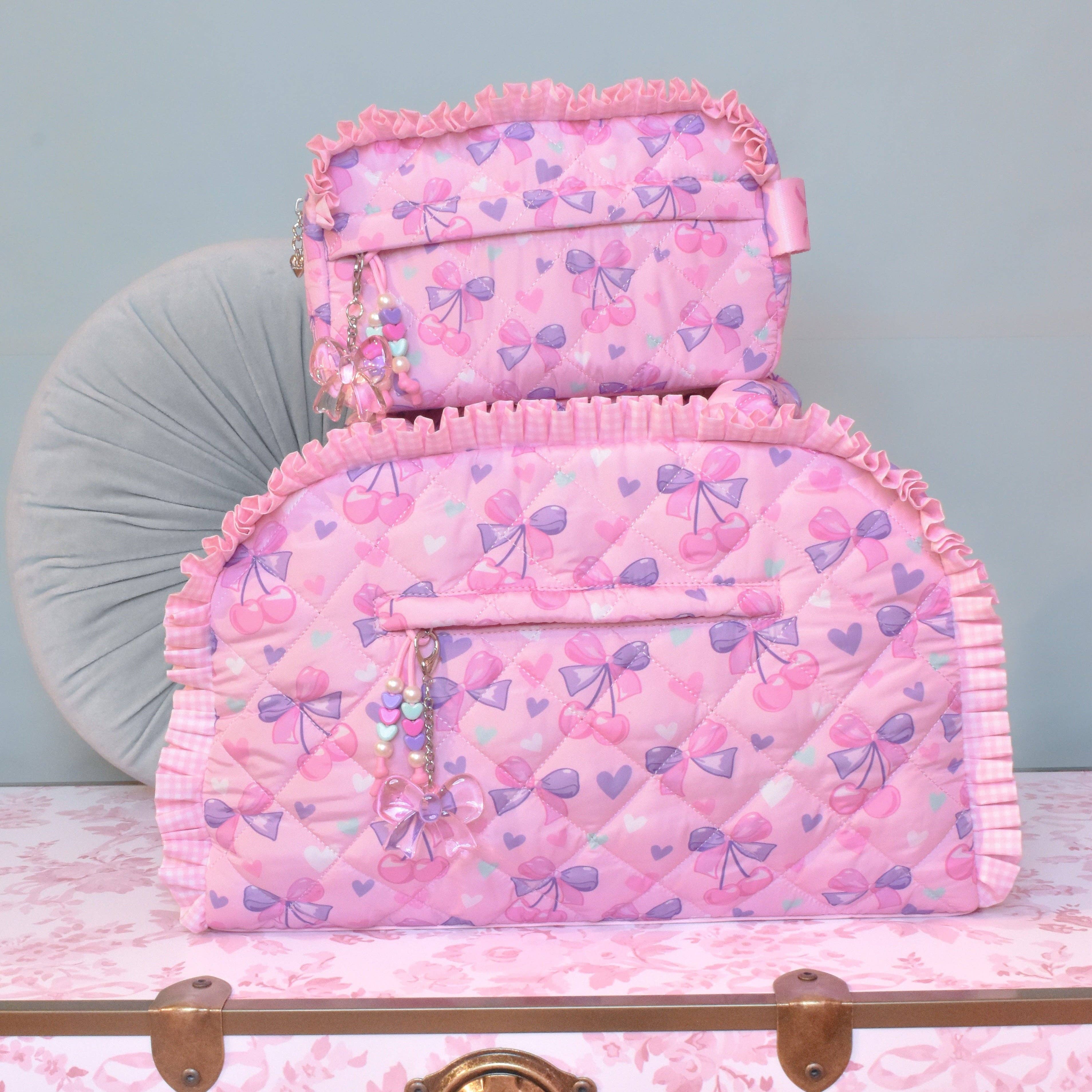 Quilted Cherry Bow Printed Medium Duffle Bag