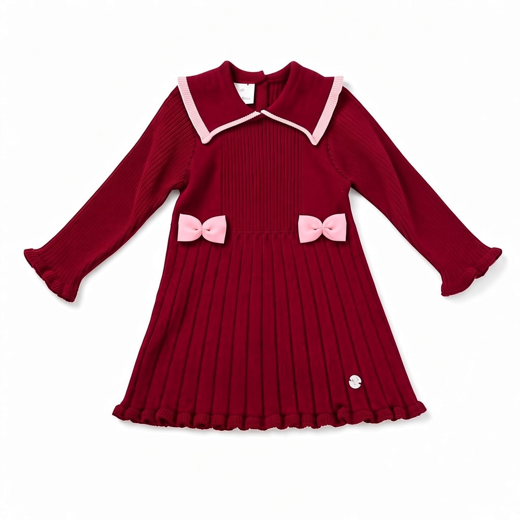 Burgundy & Pink Bow Knitted Dress