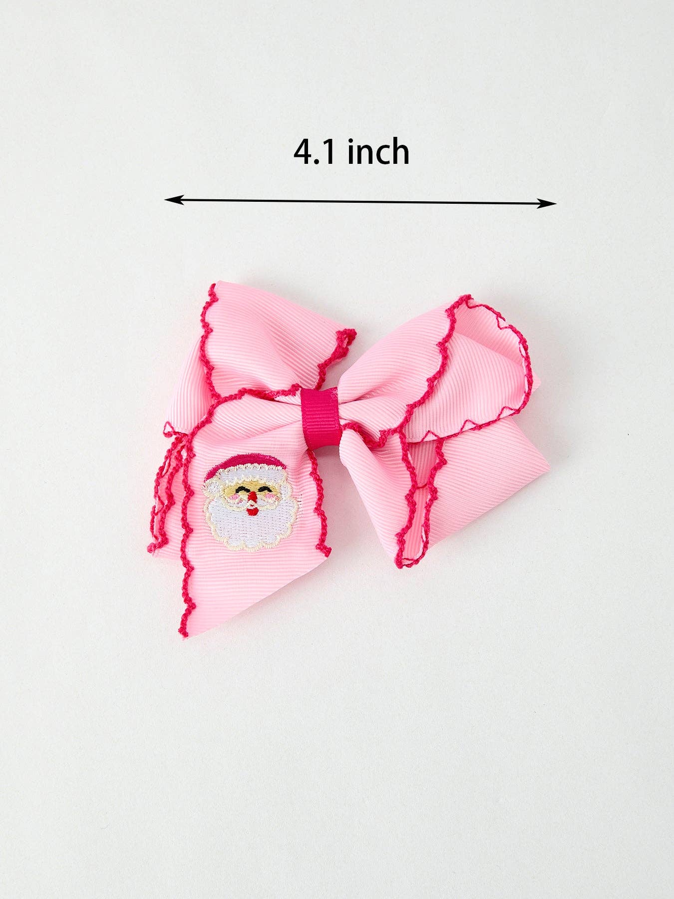 Christmas Santa Pink Bow 4.1 Inch Hairclip