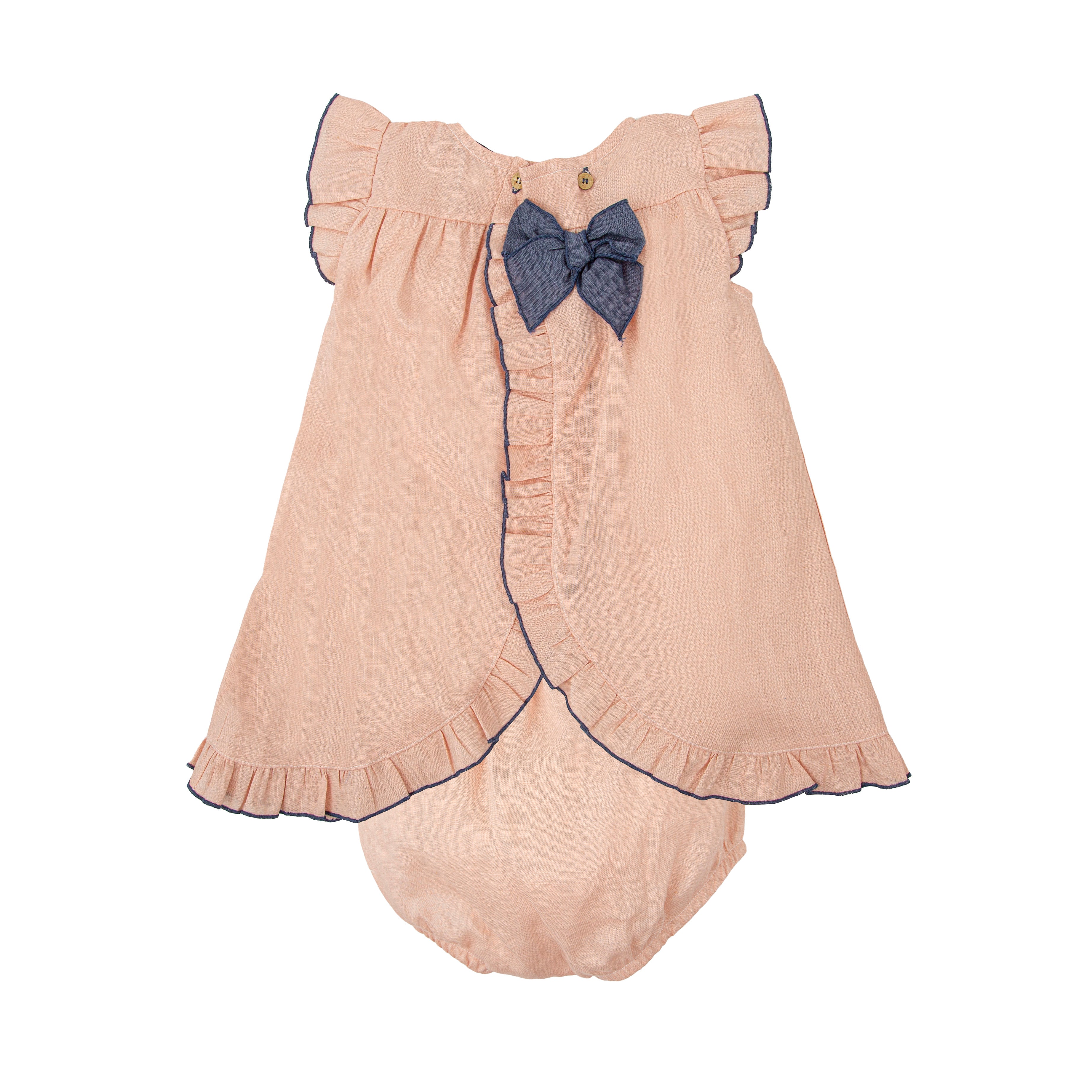 Peach Pink & Navy Smocked Dress & Bloomers