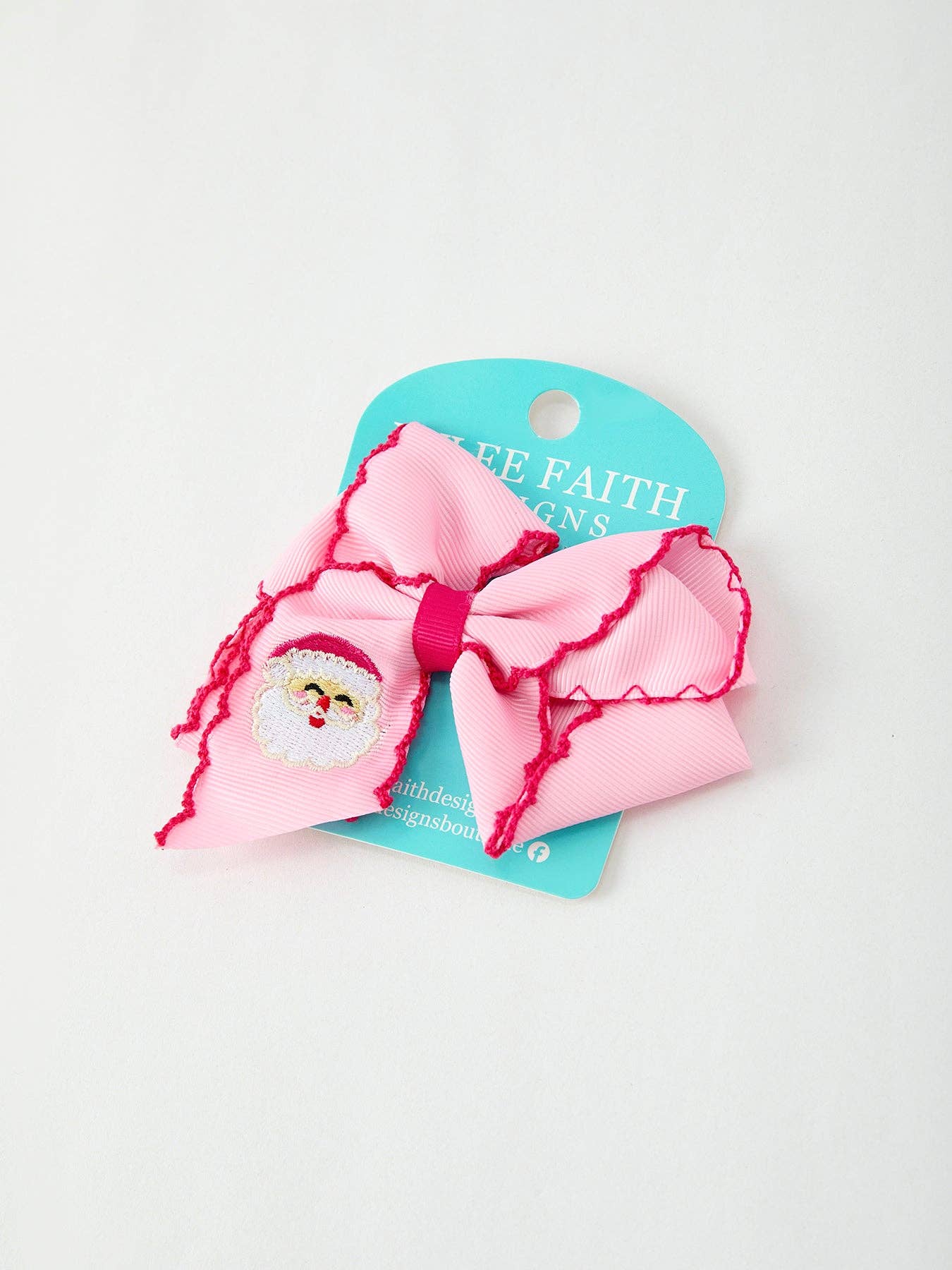 Christmas Santa Pink Bow 4.1 Inch Hairclip