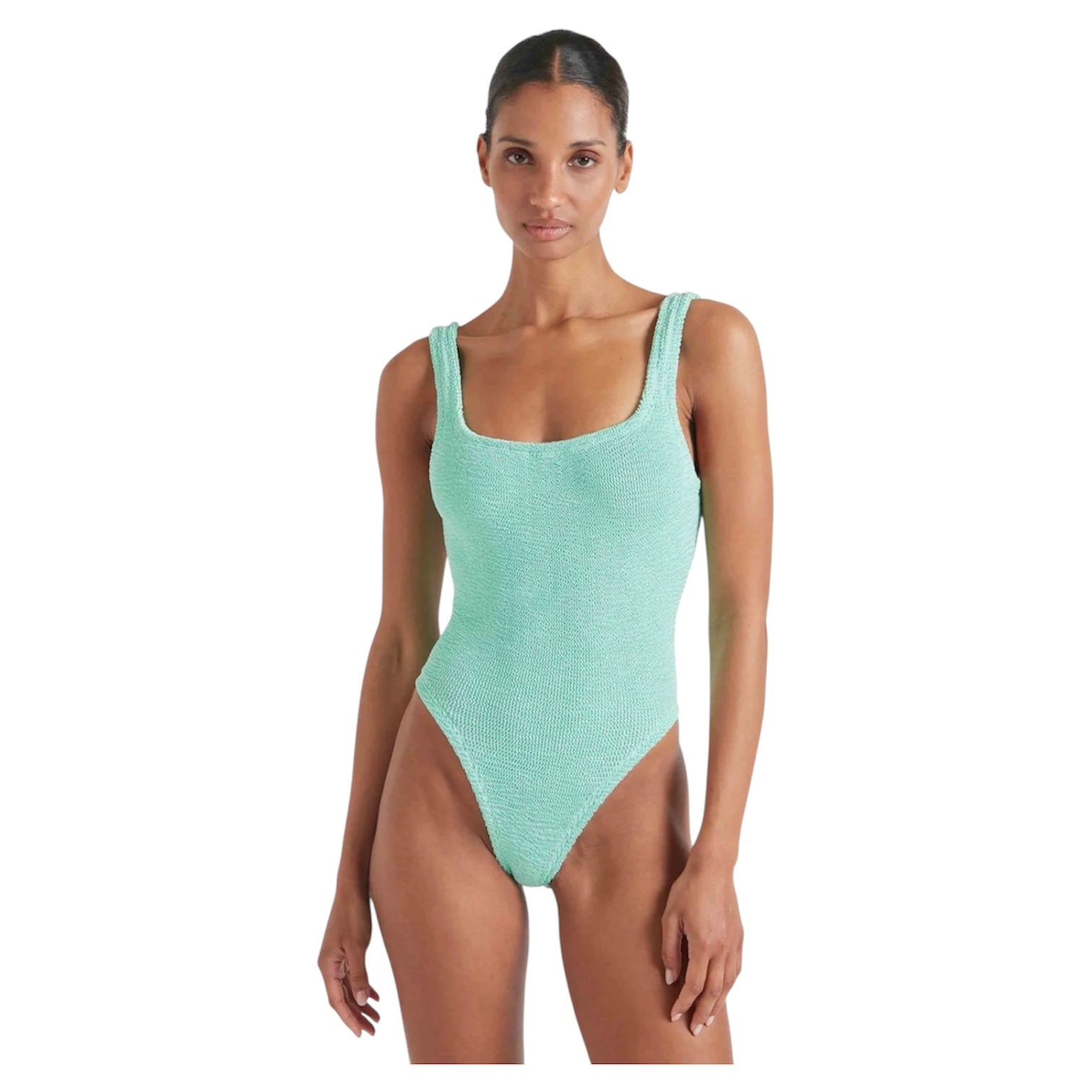 Square Neck Metalic Mint Crinckle Swimsuit - Adult