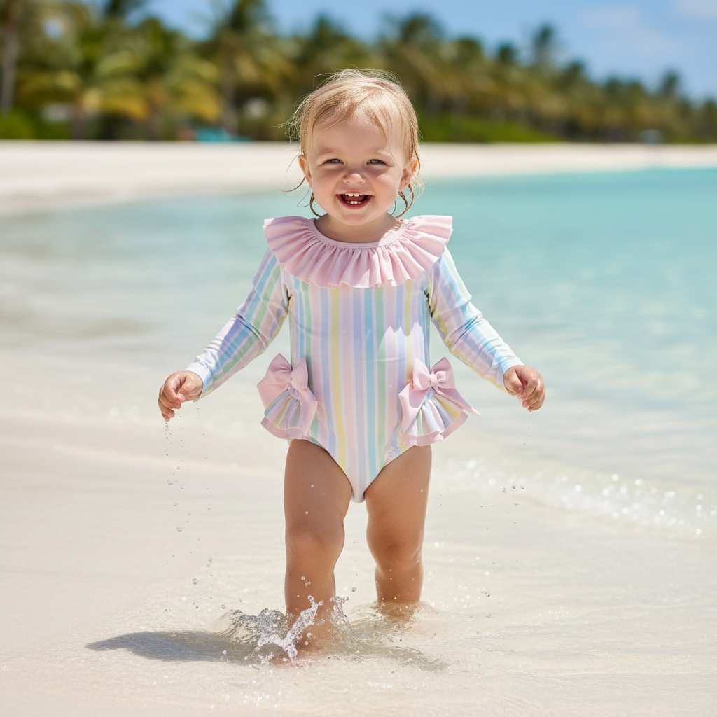 Pastel Stripe Long Sleeved Swimsuit