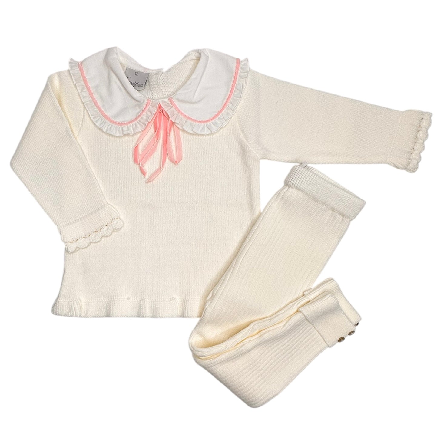 Ivory & Pink Velvet Trim Knit Outfit