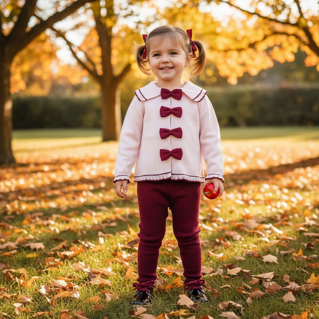 Burgundy & Pink Bow Button Legging Set
