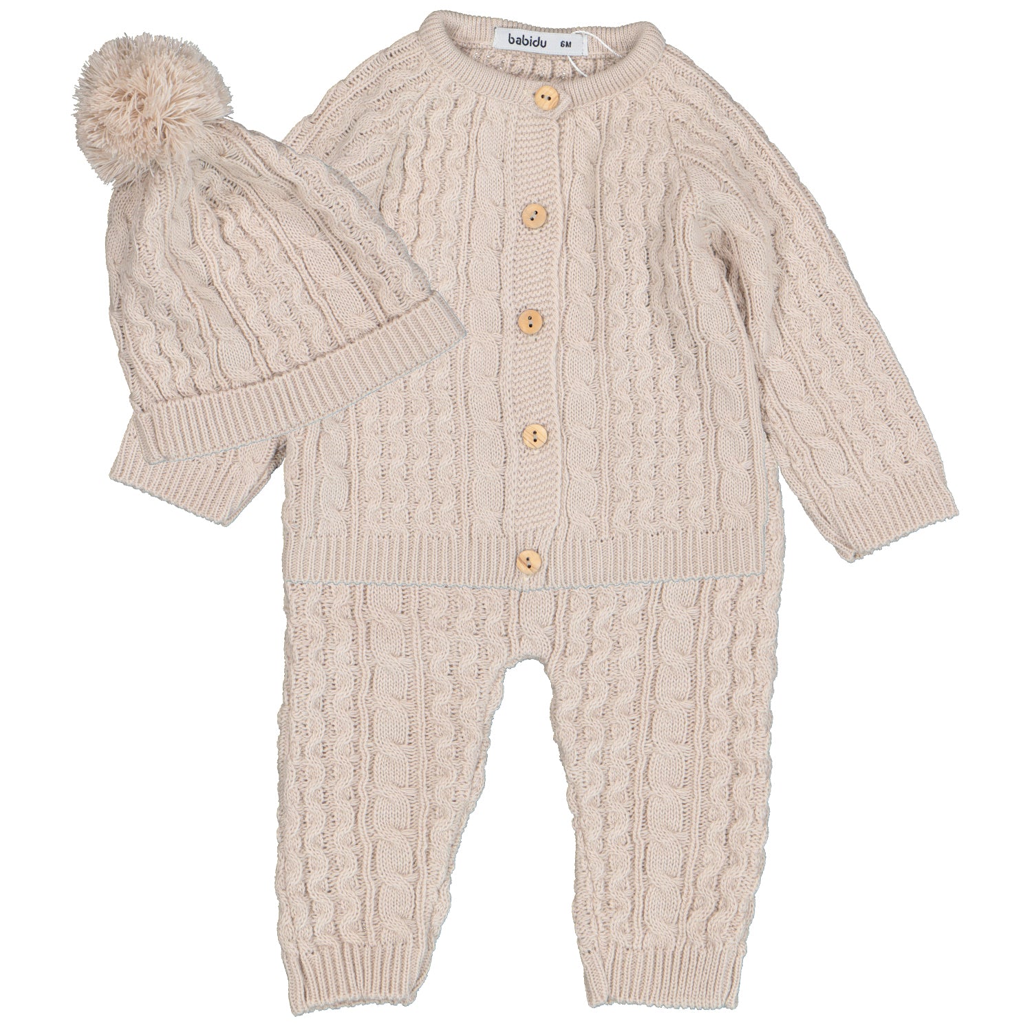 Sand Cable Knit Set & Hat