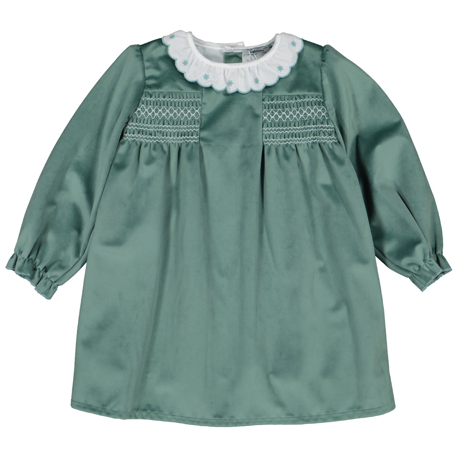 Green Velvet Smocked Dress