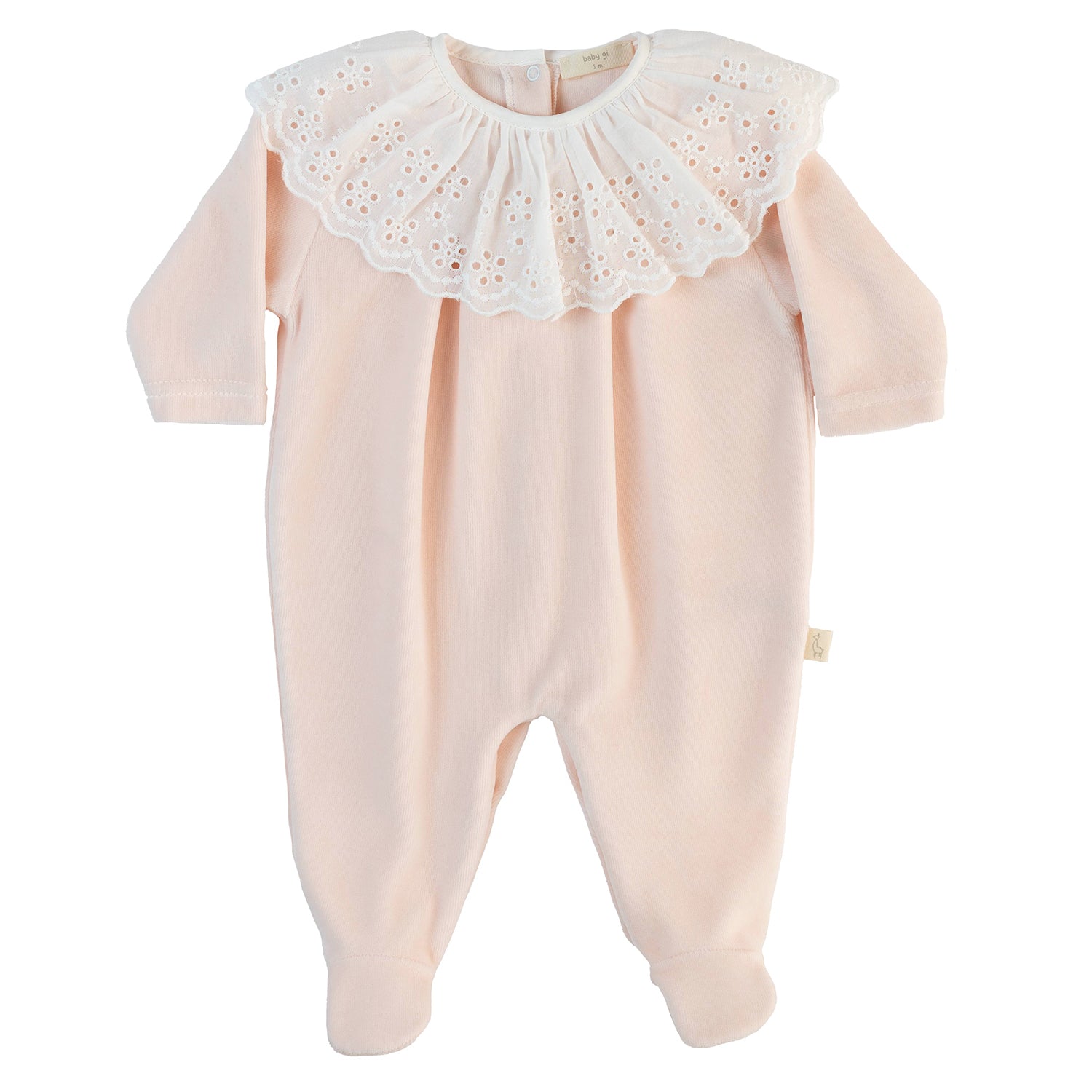 Peach Pink Velour Lace Collar Babygrow