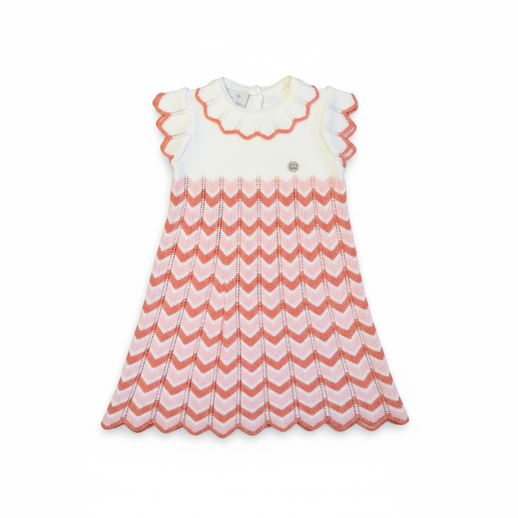 Salmon & Pink Pleat Knit Dress