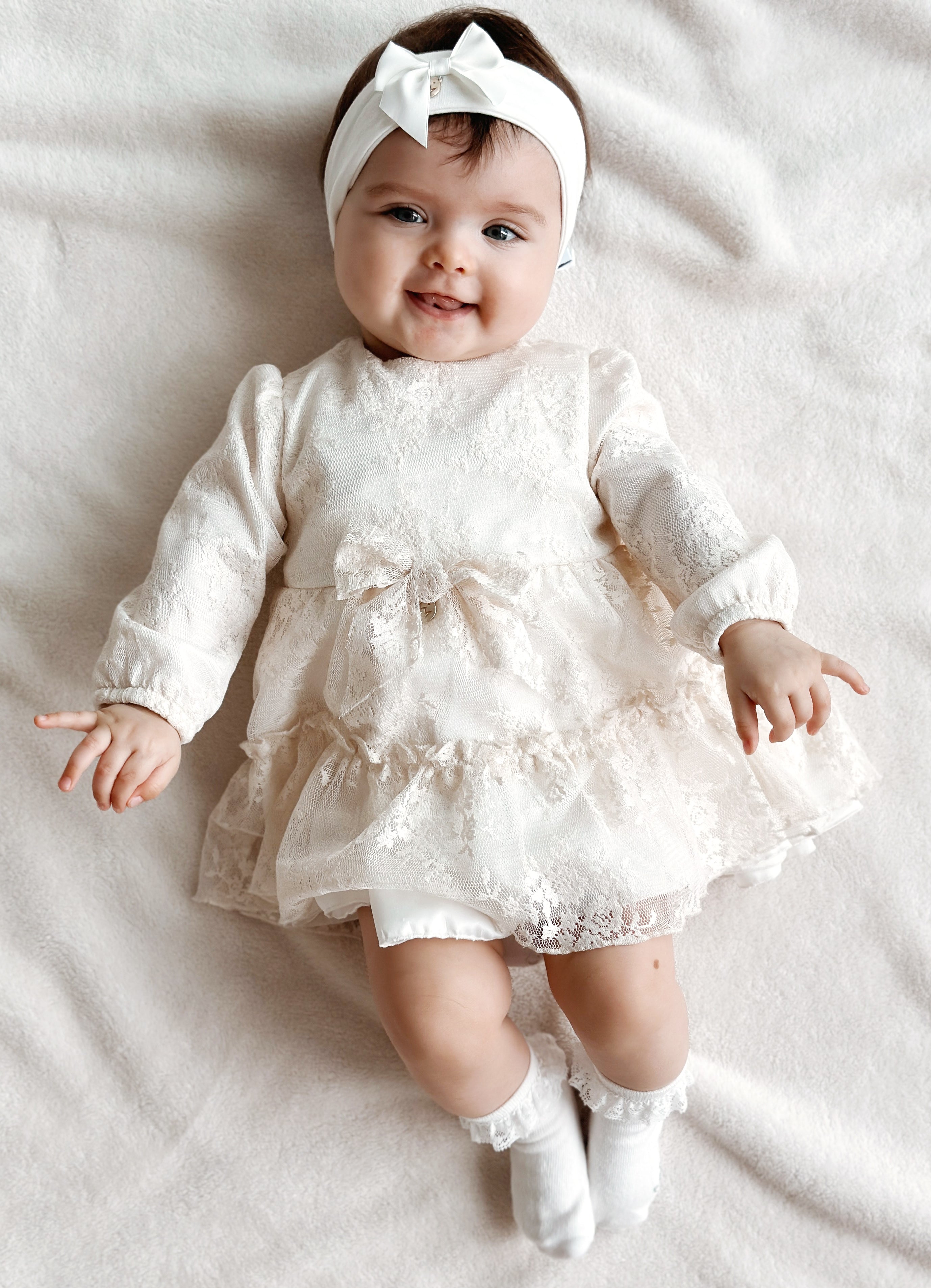 Girls Gold and Lace Cream Dress