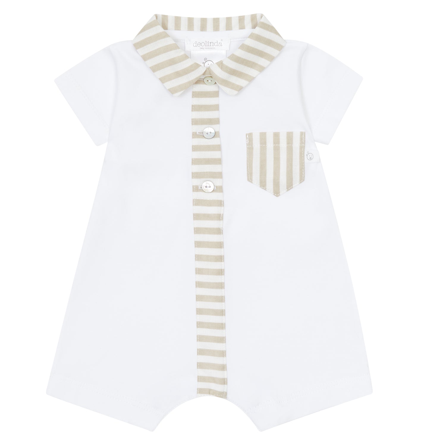 Beige Stripe Trim Romper