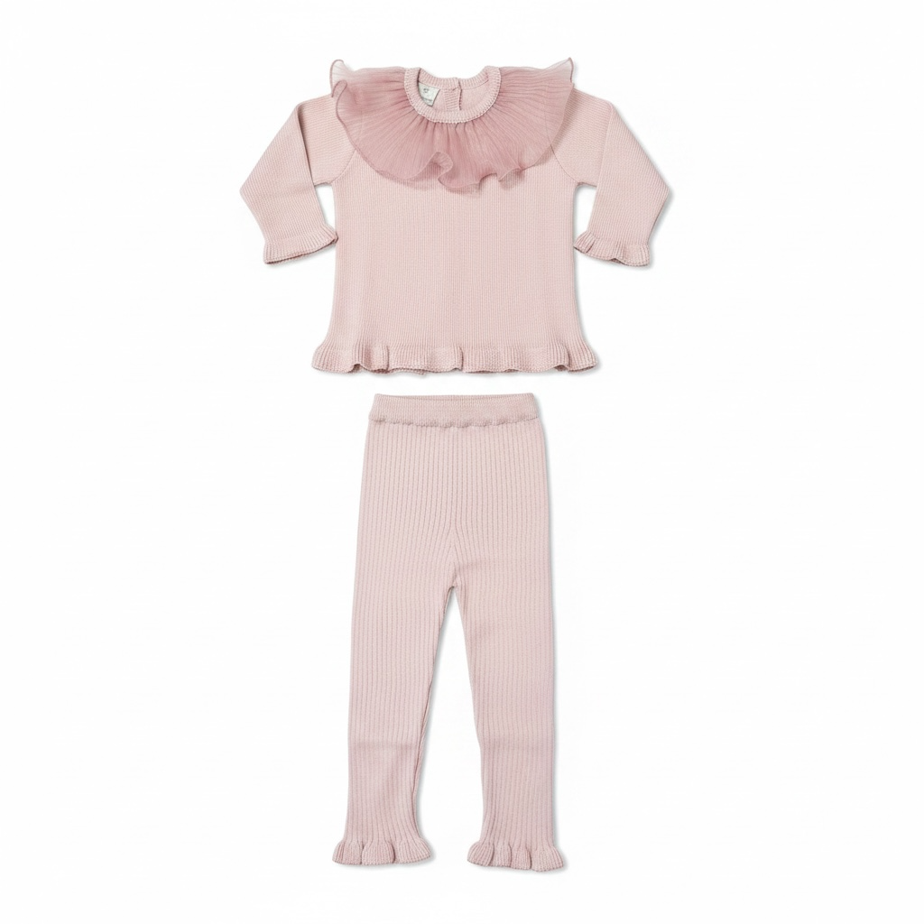 Pale Pink Tulle Collar Legging Set