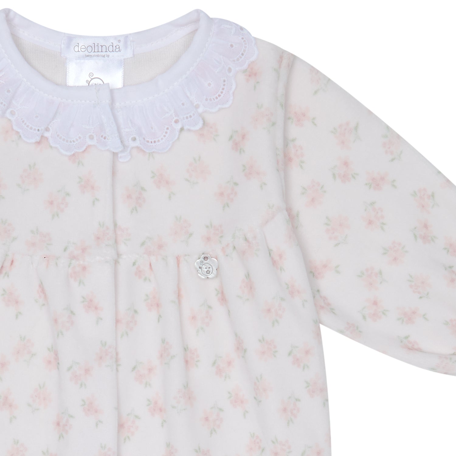 Pink Floral Print Velour Babygrow