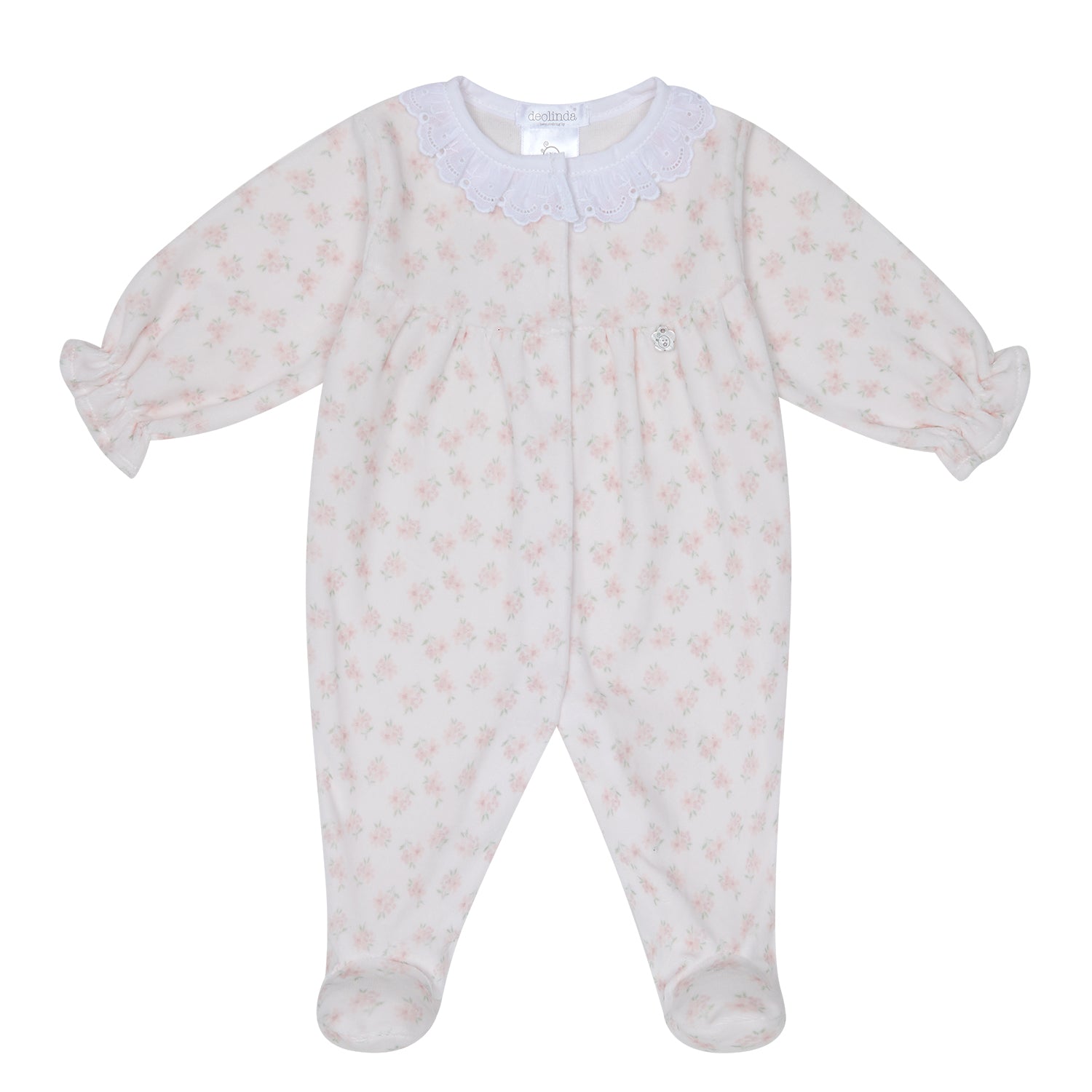 Pink Floral Print Velour Babygrow