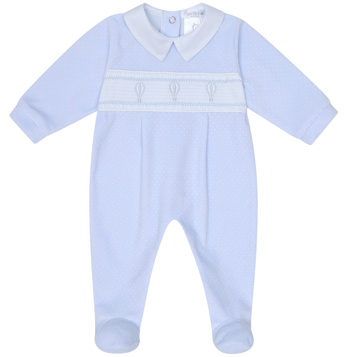 Blue Velour Spot Smocked Babygrow