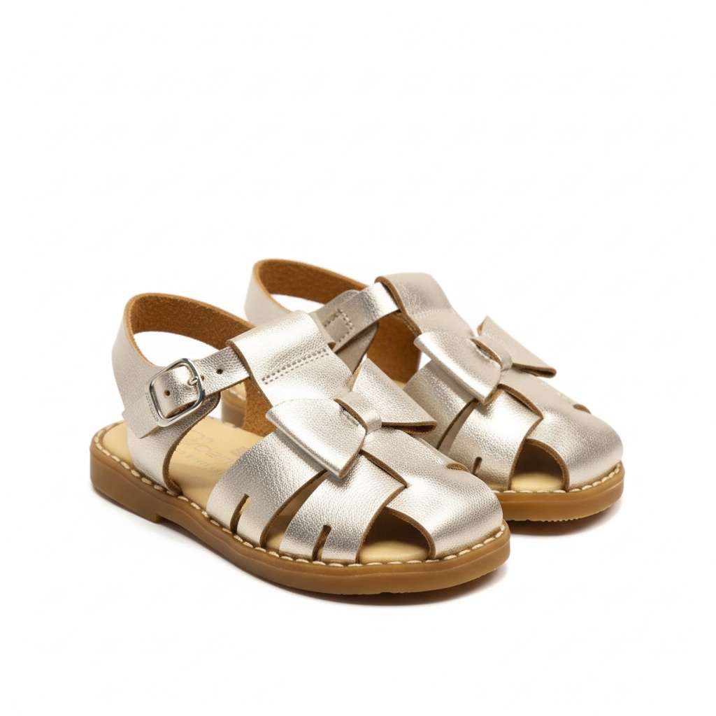 Metallic Gold Bow Cage Sandal