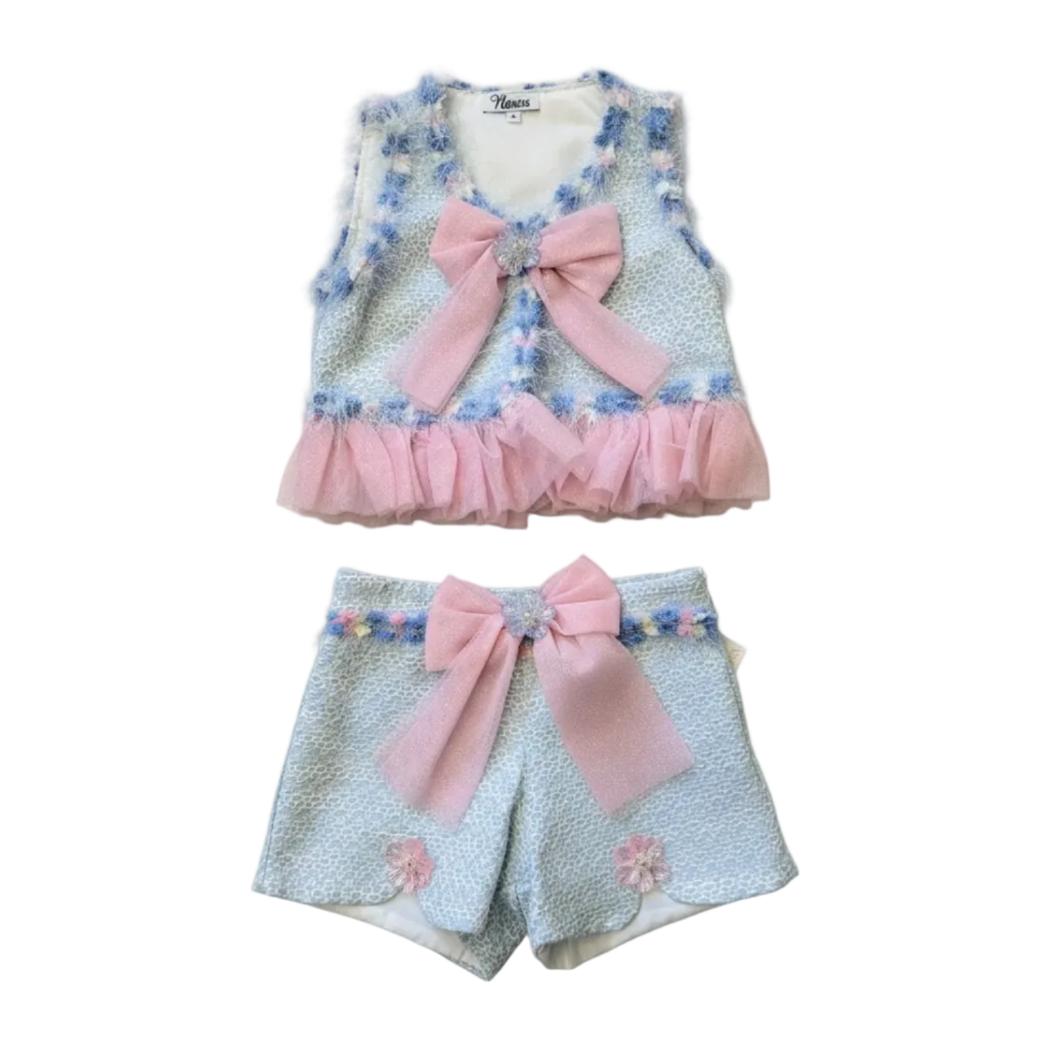 Blue Tulle Trim Short Set