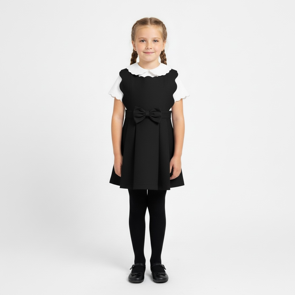 Scallop School Dress - Black