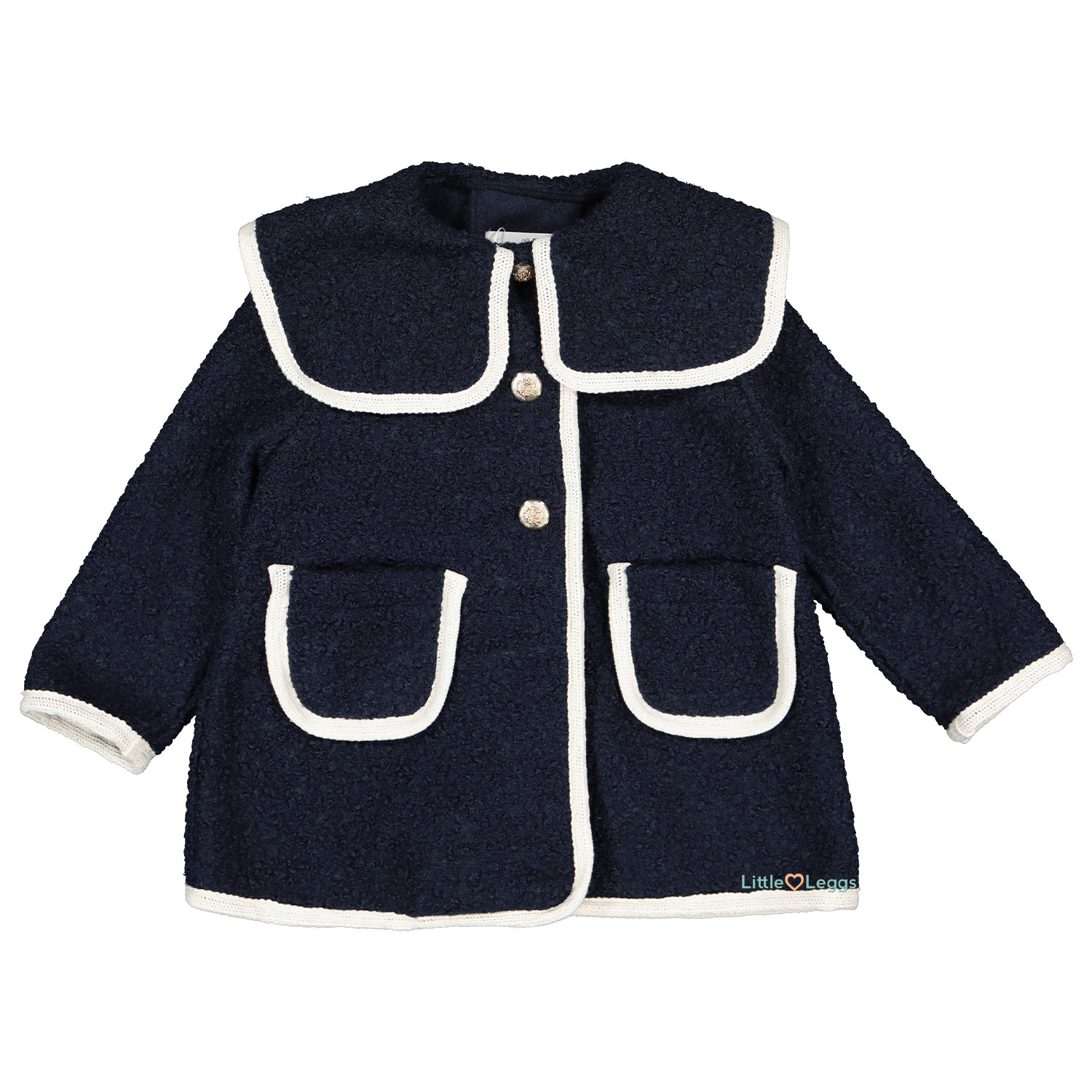 Navy & Cream Trim Boucle Coat