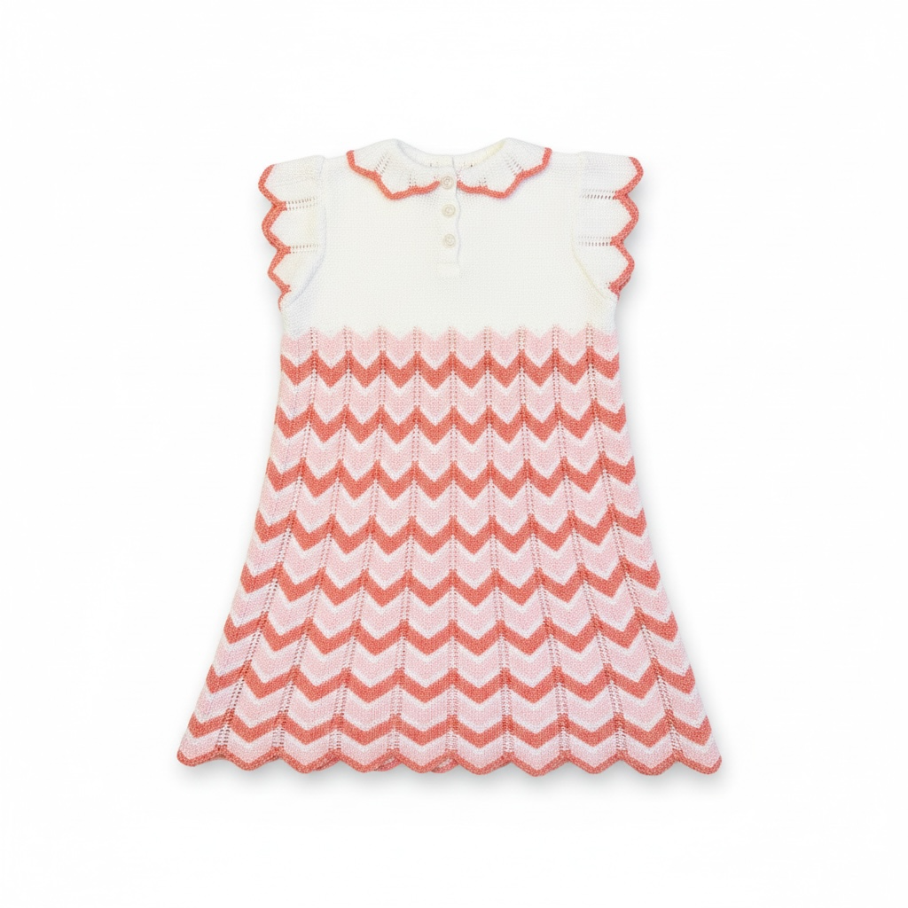 Salmon & Pink Pleat Knit Dress