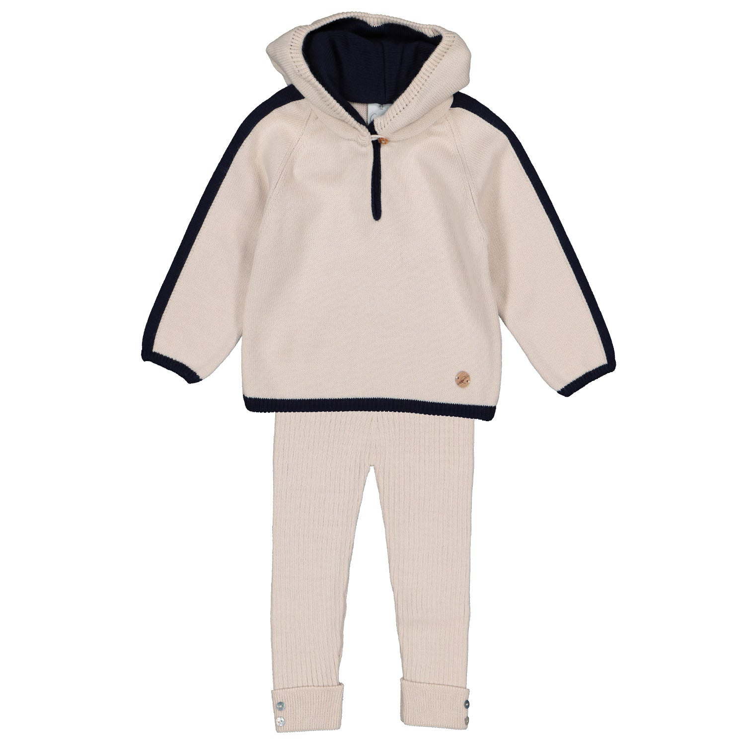 Sand & Navy Hooded Knit Outfit