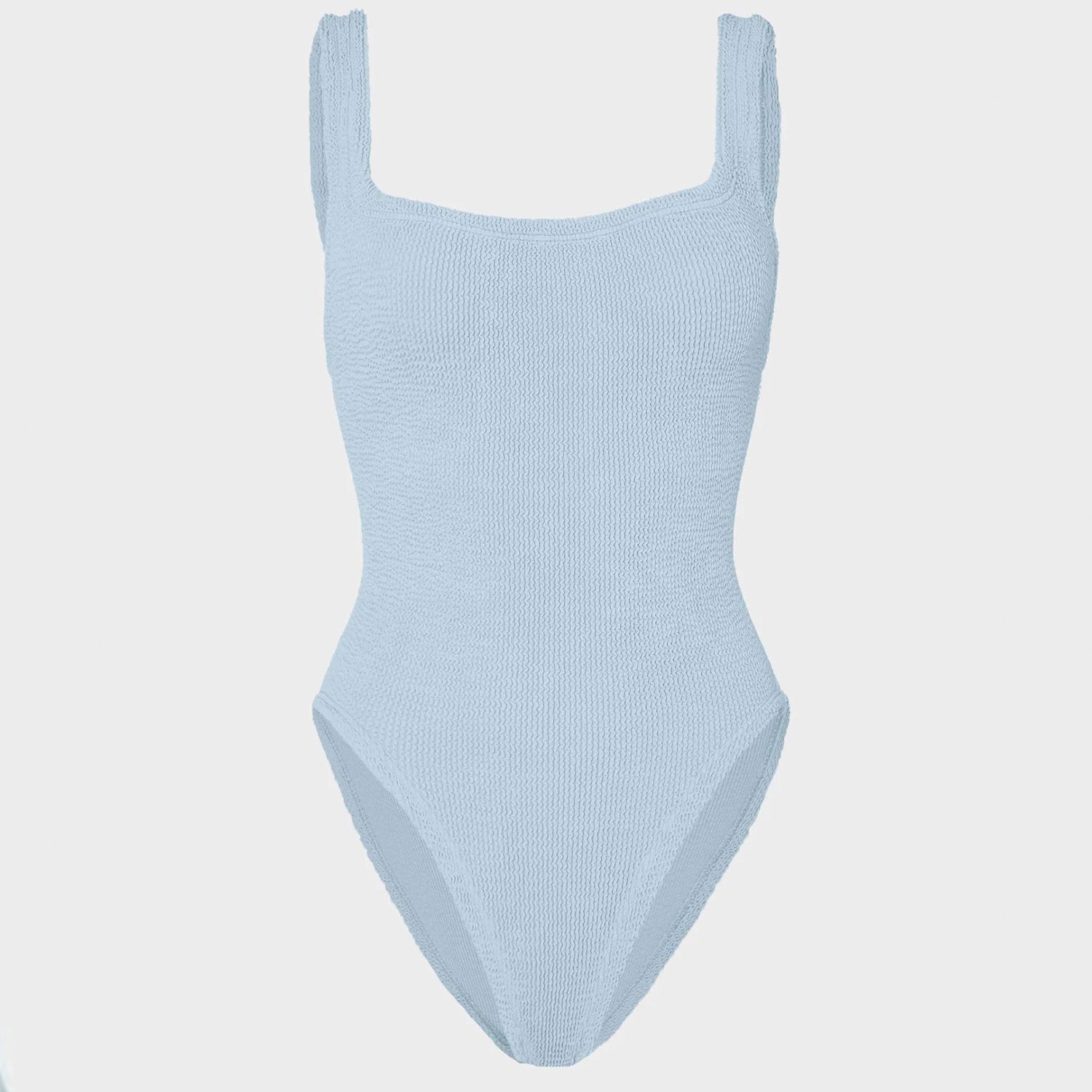 Square Neck Metallic Ice Blue Crinkle Swimsuit - Adult