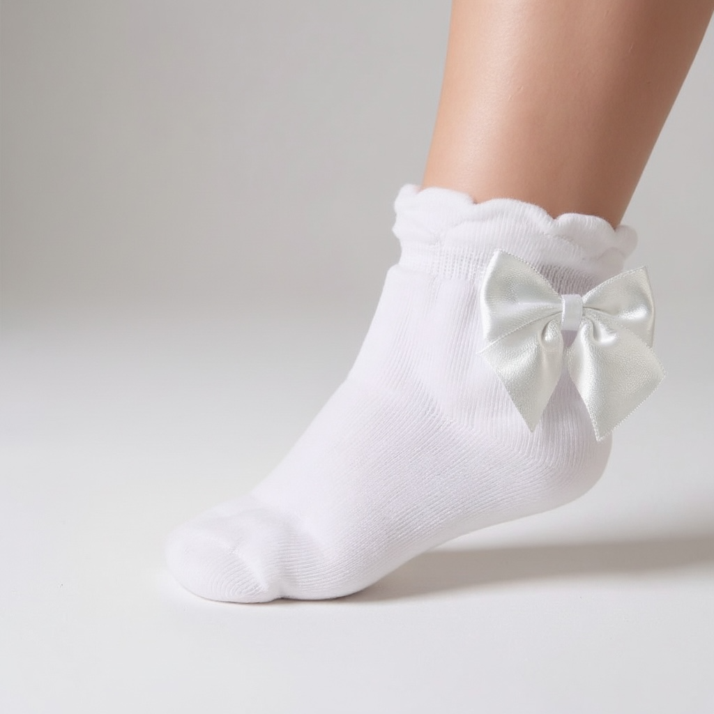 White Ankle White Bow Socks