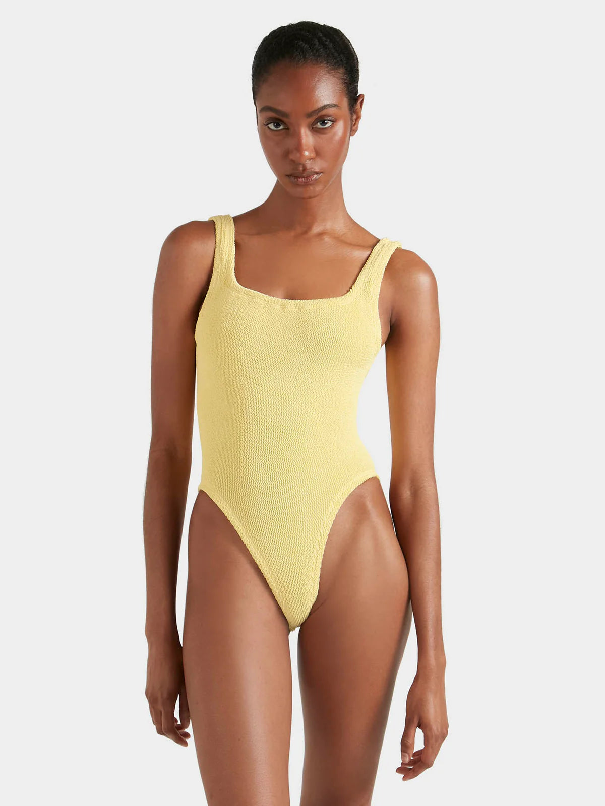 Square Neck Crinkle Swimsuit -Butter