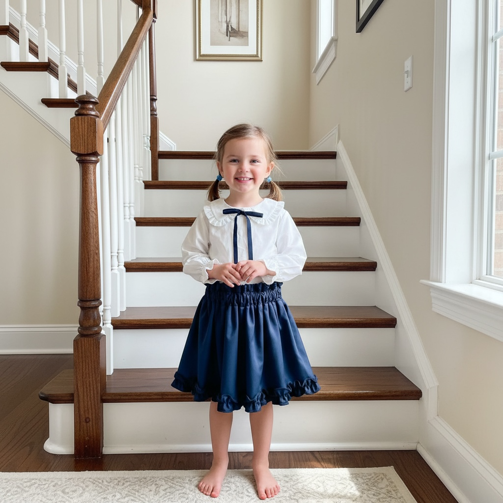 Ivory & Navy Velvet Trim Blouse