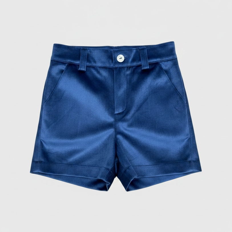 Boys Navy Velvet Shorts