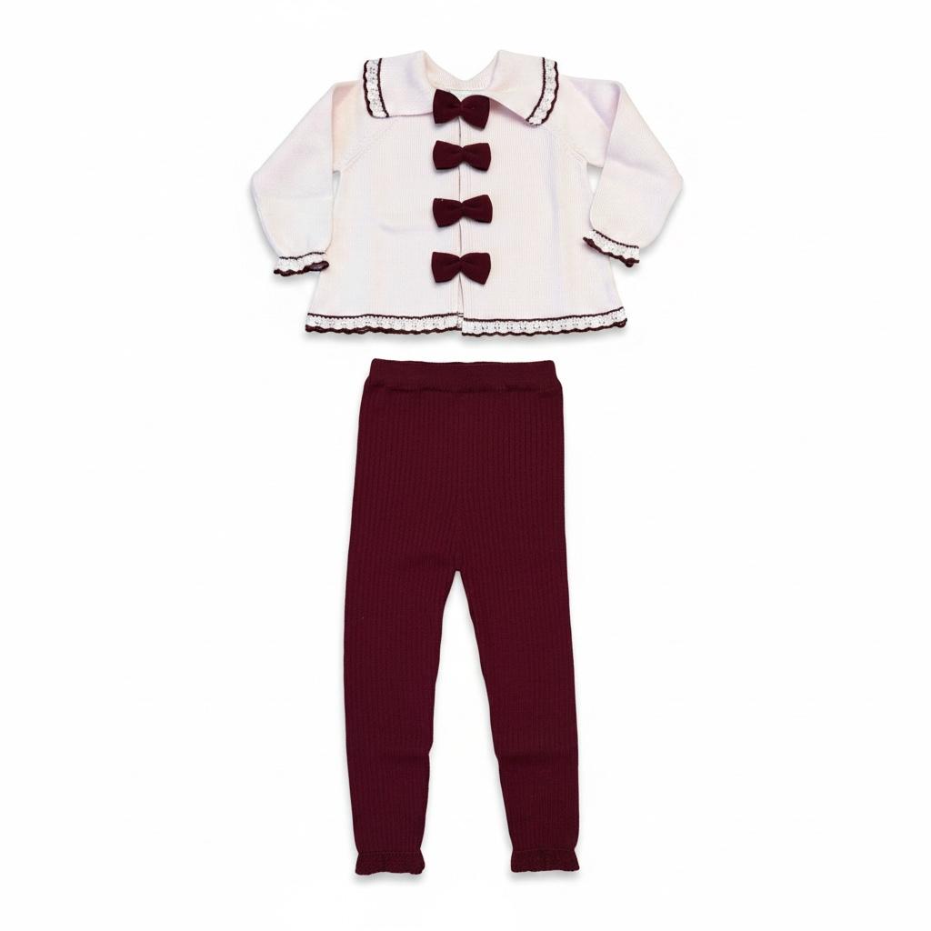 Burgundy & Pink Bow Button Legging Set